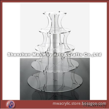 Clear Round Finely Designed Acrylic 5 Tiers Cup Cake Display Stand Rack